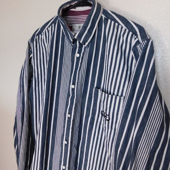 Longhorn Striped Button Up Shirt Adult L Cotton Collared Logo Long Sleeve Casual - Picture 3 of 8